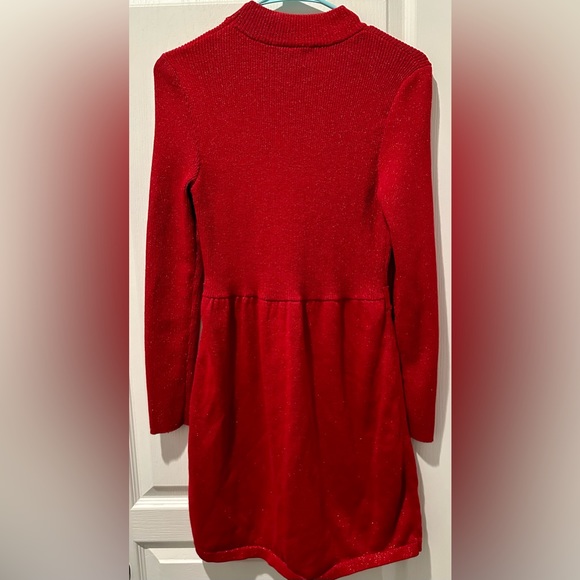 Free People Long Sleeve French Girl Ribbed Knit Mock Neck Mini Dress Sparkle Red - Picture 6 of 11